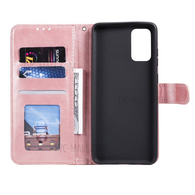 Geometric Style Flip Leather Wallet Case with Lanyard for Samsung Galaxy S20 - Rose Gold-6