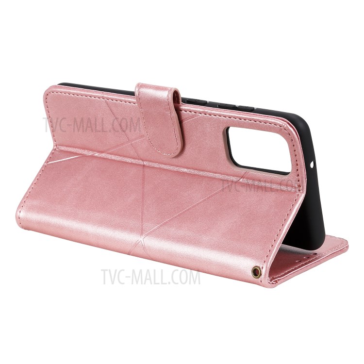 Geometric Style Flip Leather Wallet Case with Lanyard for Samsung Galaxy S20 - Rose Gold-7