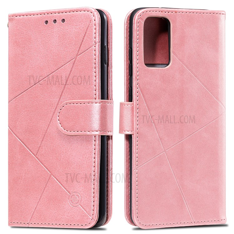Geometric Style Flip Leather Wallet Case with Lanyard for Samsung Galaxy S20 - Rose Gold-9