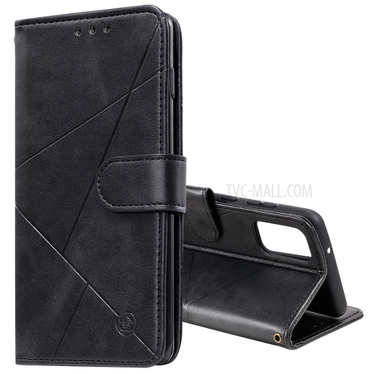 Geometric Style Flip Leather Wallet Case with Lanyard for Samsung Galaxy S20 - Black-1