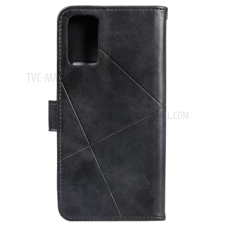 Geometric Style Flip Leather Wallet Case with Lanyard for Samsung Galaxy S20 - Black-3