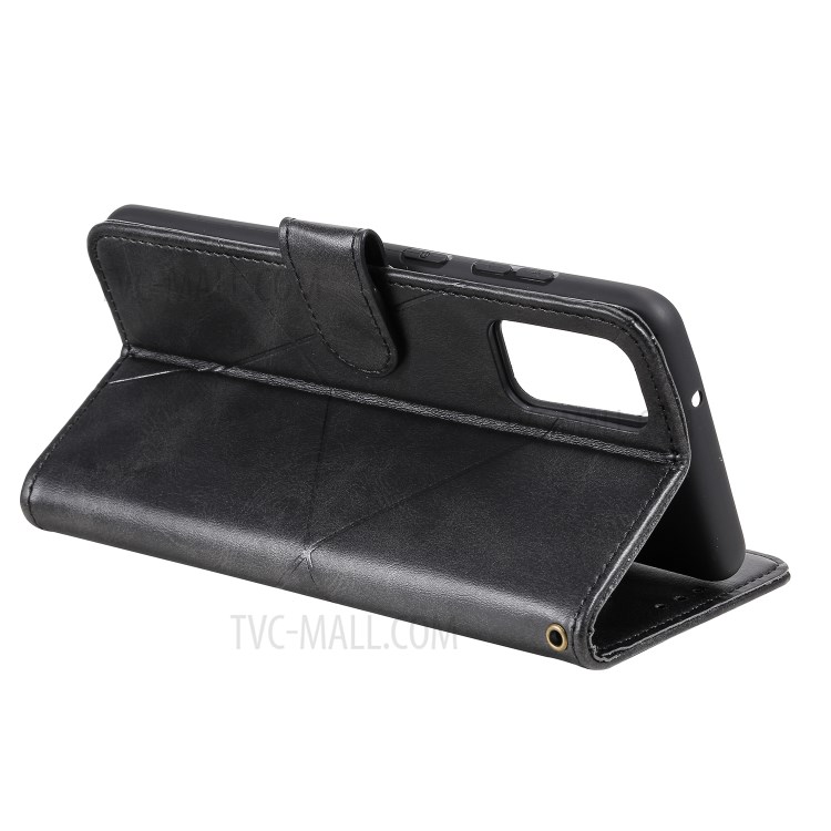 Geometric Style Flip Leather Wallet Case with Lanyard for Samsung Galaxy S20 - Black-7