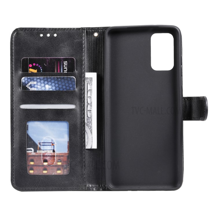 Geometric Style Flip Leather Wallet Case with Lanyard for Samsung Galaxy S20 - Black-8
