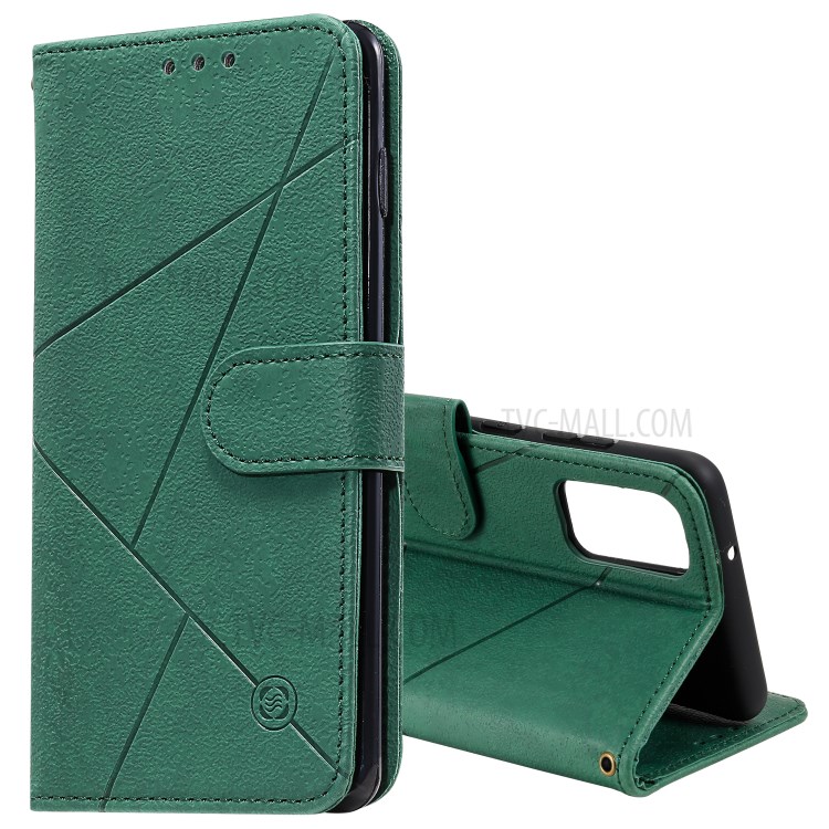 Geometric Pattern Wallet Leather Phone Case for Samsung Galaxy S20 Plus - Green-1