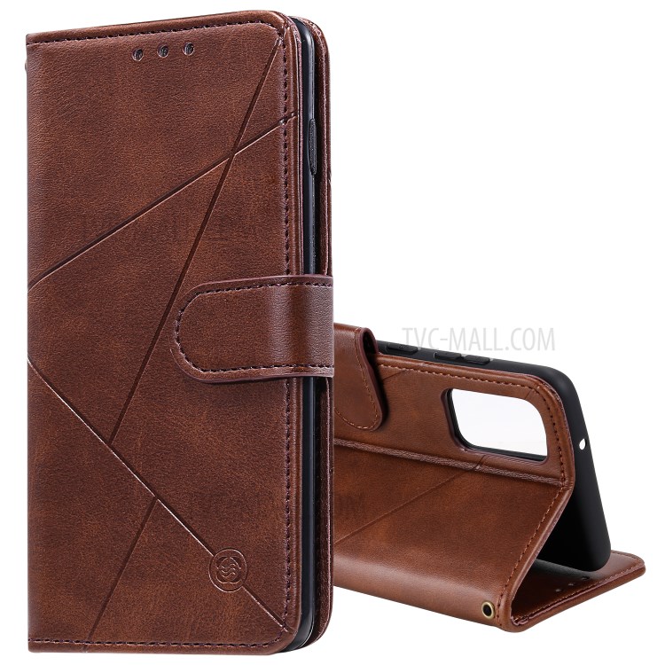 Geometric Pattern Wallet Leather Phone Case for Samsung Galaxy S20 Plus - Brown-1
