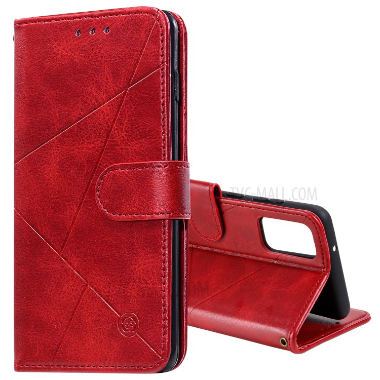 Geometric Pattern Wallet Leather Phone Case for Samsung Galaxy S20 Plus - Red-1