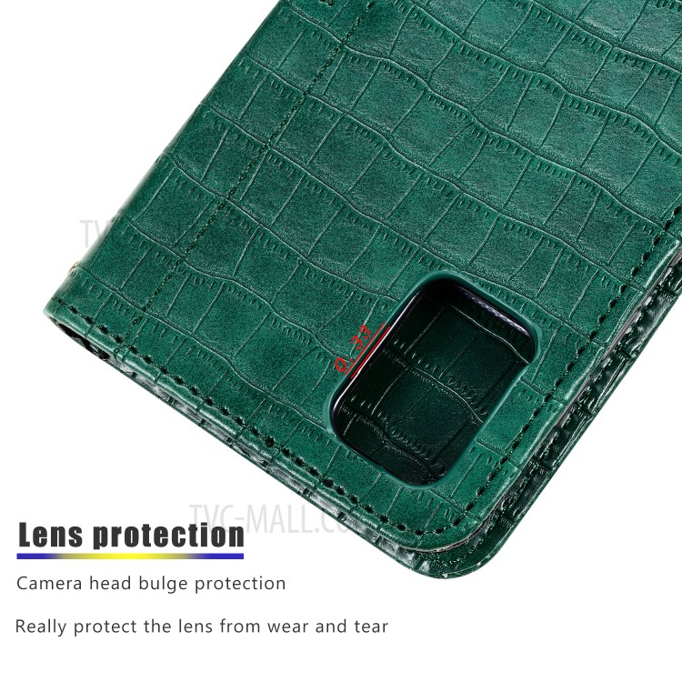 Crocodile Skin Auto-absorbed PU Leather Wallet Phone Case with Strap for Samsung Galaxy A71 - Green-7