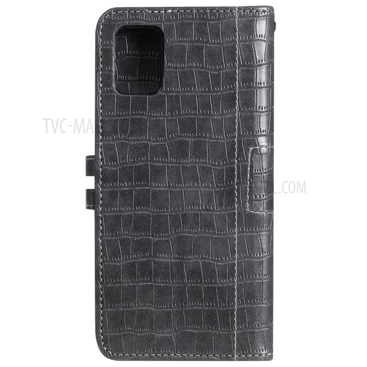 Crocodile Skin Auto-absorbed PU Leather Wallet Phone Case with Strap for Samsung Galaxy A71 - Grey-3