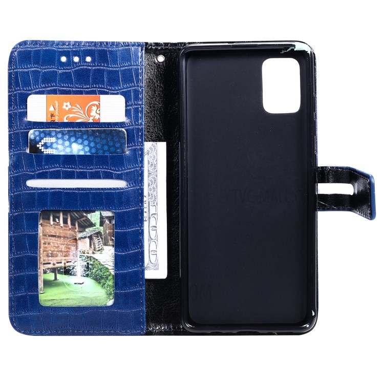 Crocodile Skin Auto-absorbed PU Leather Wallet Phone Case with Strap for Samsung Galaxy A71 - Blue-5