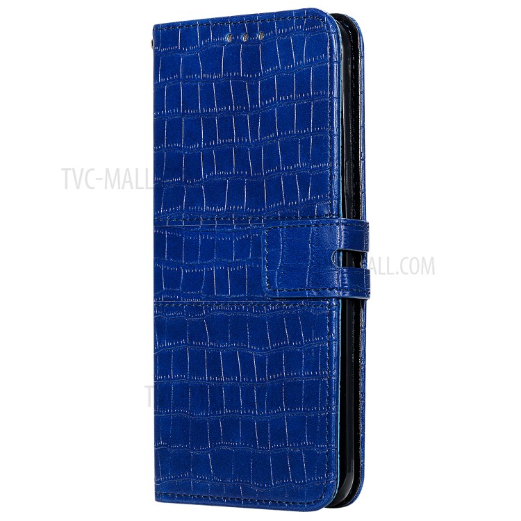 Crocodile Skin PU Leather Phone Cover Wallet with Strap for Samsung Galaxy A10/M10 - Blue-3