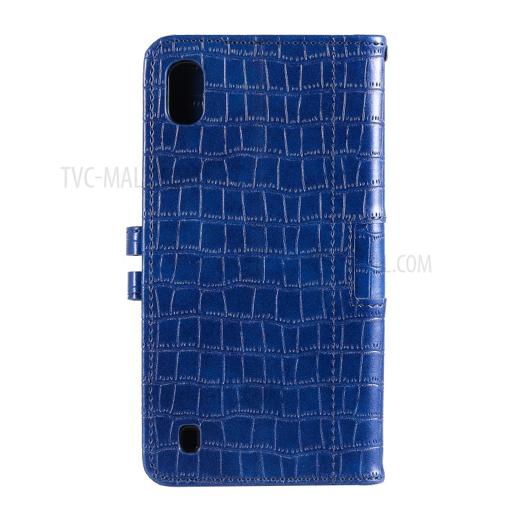 Crocodile Skin PU Leather Phone Cover Wallet with Strap for Samsung Galaxy A10/M10 - Blue-4