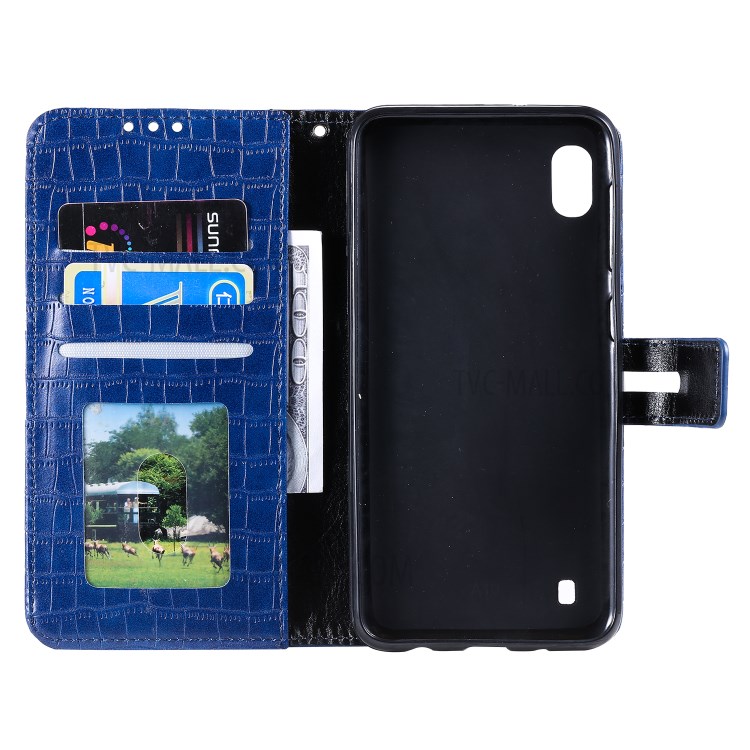 Crocodile Skin PU Leather Phone Cover Wallet with Strap for Samsung Galaxy A10/M10 - Blue-5