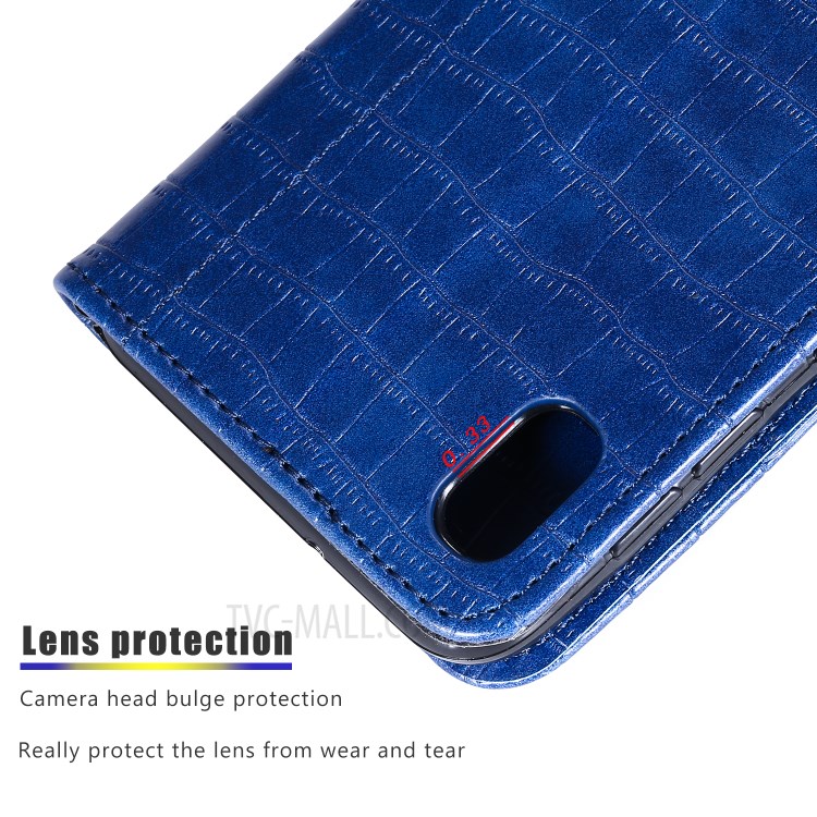 Crocodile Skin PU Leather Phone Cover Wallet with Strap for Samsung Galaxy A10/M10 - Blue-7