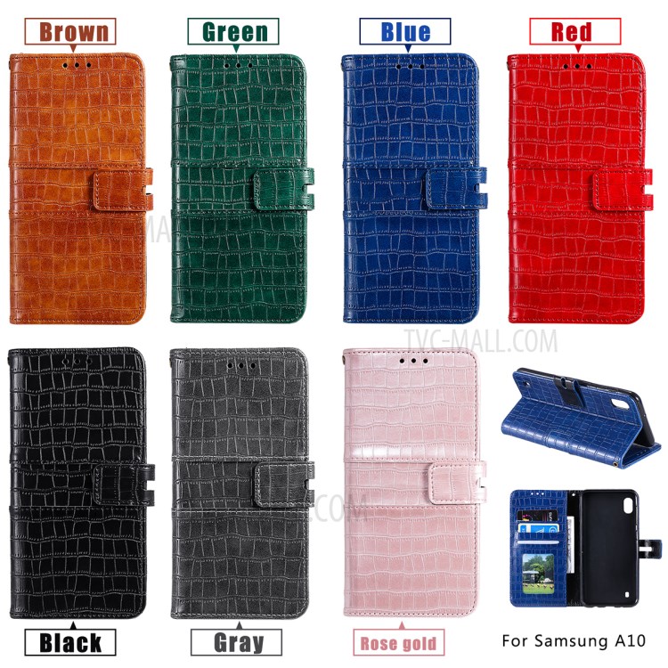 Crocodile Skin PU Leather Phone Cover Wallet with Strap for Samsung Galaxy A10/M10 - Blue-8
