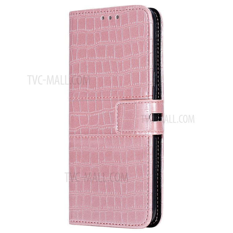 Crocodile Skin PU Leather Phone Cover Wallet with Strap for Samsung Galaxy A10/M10 - Rose Gold-4