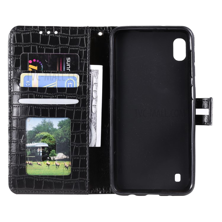 Crocodile Skin PU Leather Phone Cover Wallet with Strap for Samsung Galaxy A10/M10 - Black-5