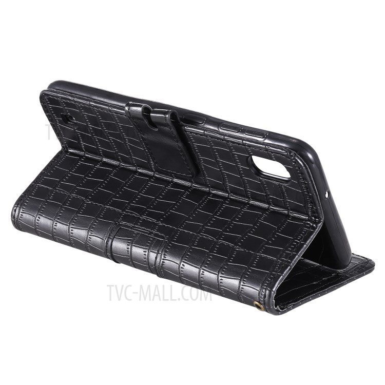 Crocodile Skin PU Leather Phone Cover Wallet with Strap for Samsung Galaxy A10/M10 - Black-6