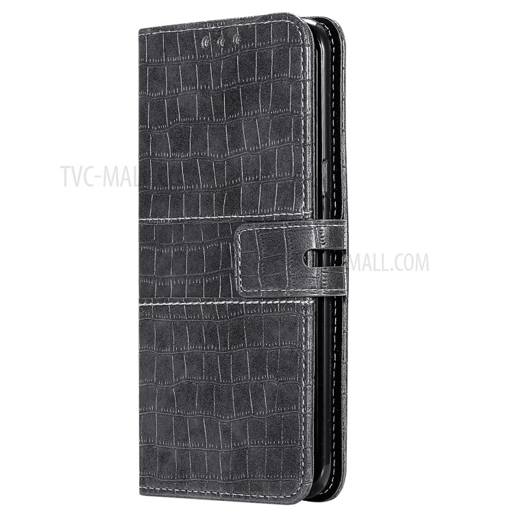 Crocodile Skin PU Leather Phone Cover Wallet with Strap for Samsung Galaxy A10/M10 - Grey-3