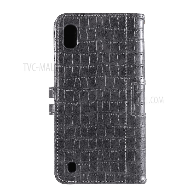 Crocodile Skin PU Leather Phone Cover Wallet with Strap for Samsung Galaxy A10/M10 - Grey-4