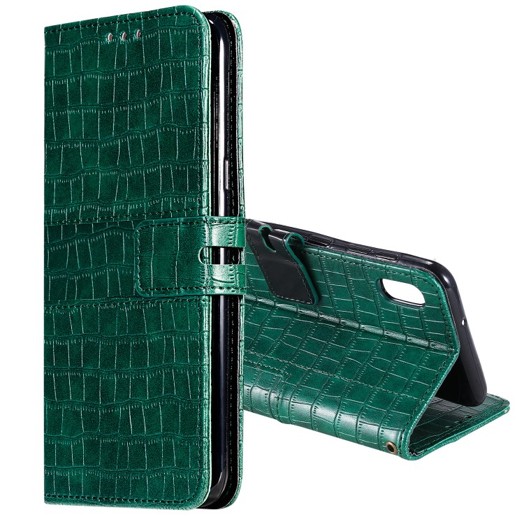 Crocodile Skin PU Leather Phone Cover Wallet with Strap for Samsung Galaxy A10/M10 - Green-1