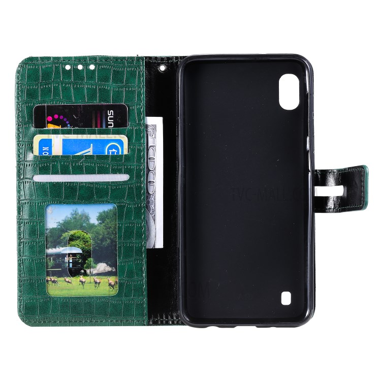 Crocodile Skin PU Leather Phone Cover Wallet with Strap for Samsung Galaxy A10/M10 - Green-5