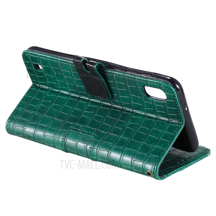 Crocodile Skin PU Leather Phone Cover Wallet with Strap for Samsung Galaxy A10/M10 - Green-6