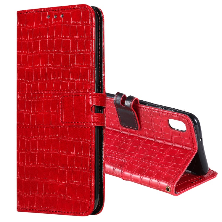 Crocodile Skin PU Leather Phone Cover Wallet with Strap for Samsung Galaxy A10/M10 - Red-1