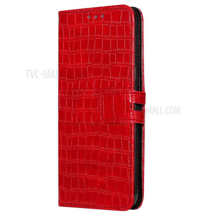 Crocodile Skin PU Leather Phone Cover Wallet with Strap for Samsung Galaxy A10/M10 - Red-3