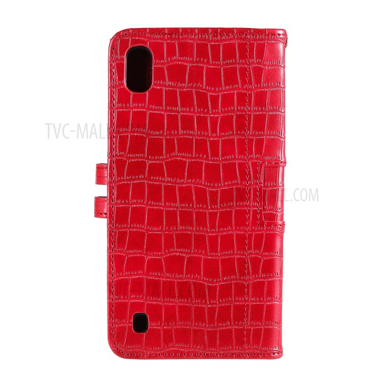 Crocodile Skin PU Leather Phone Cover Wallet with Strap for Samsung Galaxy A10/M10 - Red-4