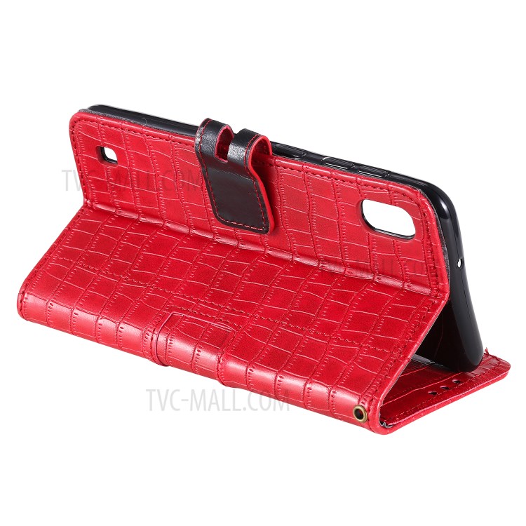 Crocodile Skin PU Leather Phone Cover Wallet with Strap for Samsung Galaxy A10/M10 - Red-6