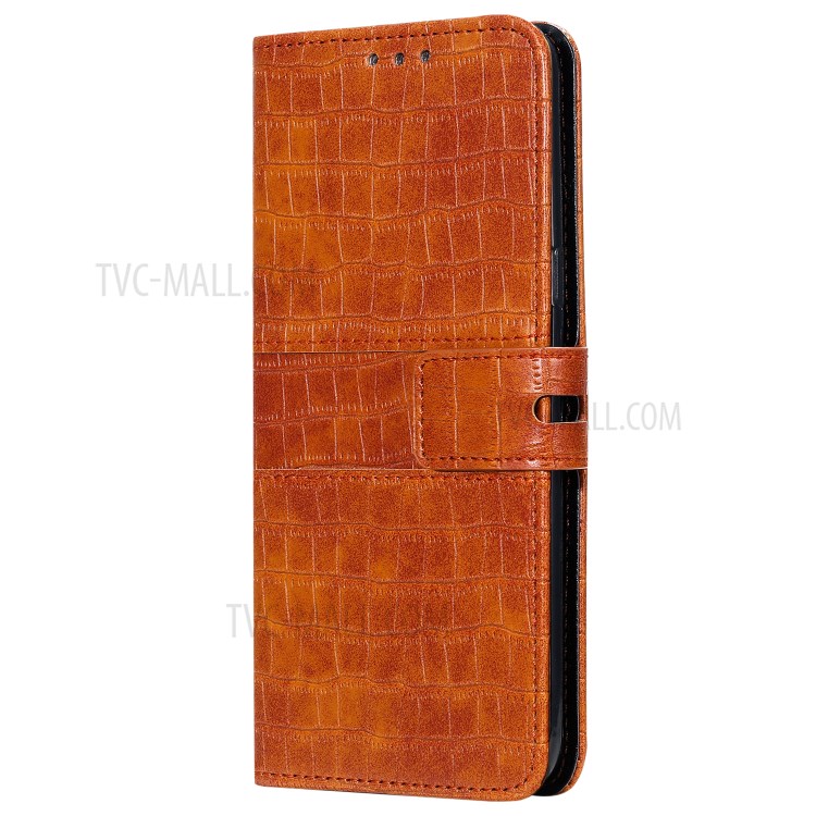 Crocodile Skin PU Leather Phone Cover Wallet with Strap for Samsung Galaxy A10/M10 - Brown-3