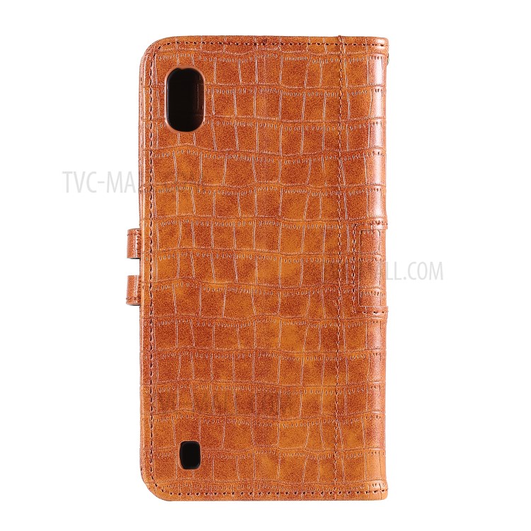 Crocodile Skin PU Leather Phone Cover Wallet with Strap for Samsung Galaxy A10/M10 - Brown-4