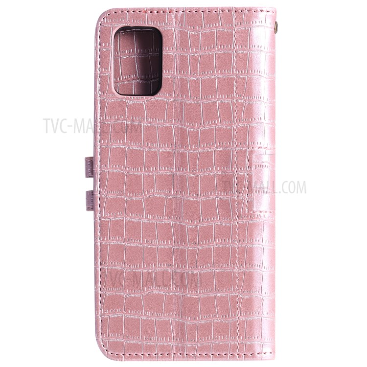 Crocodile Skin Auto-absorbed PU Leather Wallet Case with Strap for Samsung Galaxy A51 - Rose Gold-3