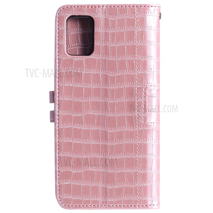 Crocodile Skin Case de Cuero Auto-absorbido de Cuero Con Correa Para Samsung Galaxy A51 - Oro Rosa-3