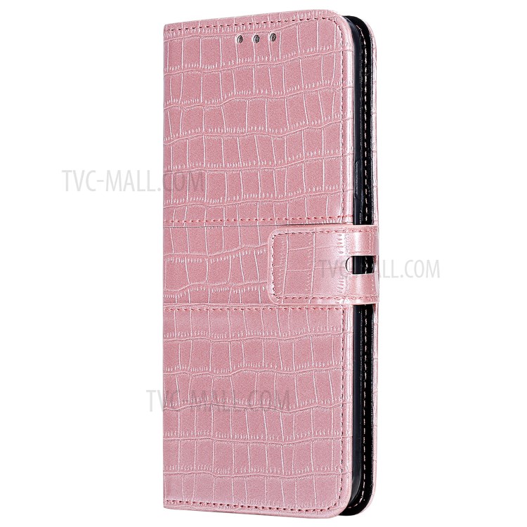 Crocodile Skin Auto-absorbed PU Leather Wallet Case with Strap for Samsung Galaxy A51 - Rose Gold-4
