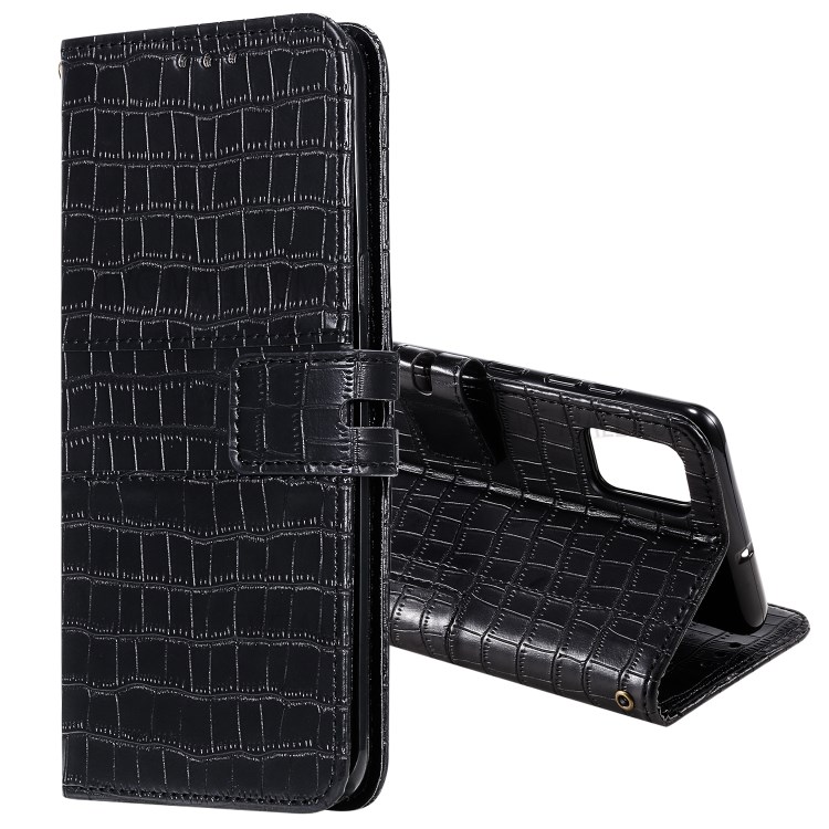 Crocodile Skin Auto-absorbed PU Leather Wallet Case with Strap for Samsung Galaxy A51 - Black-1