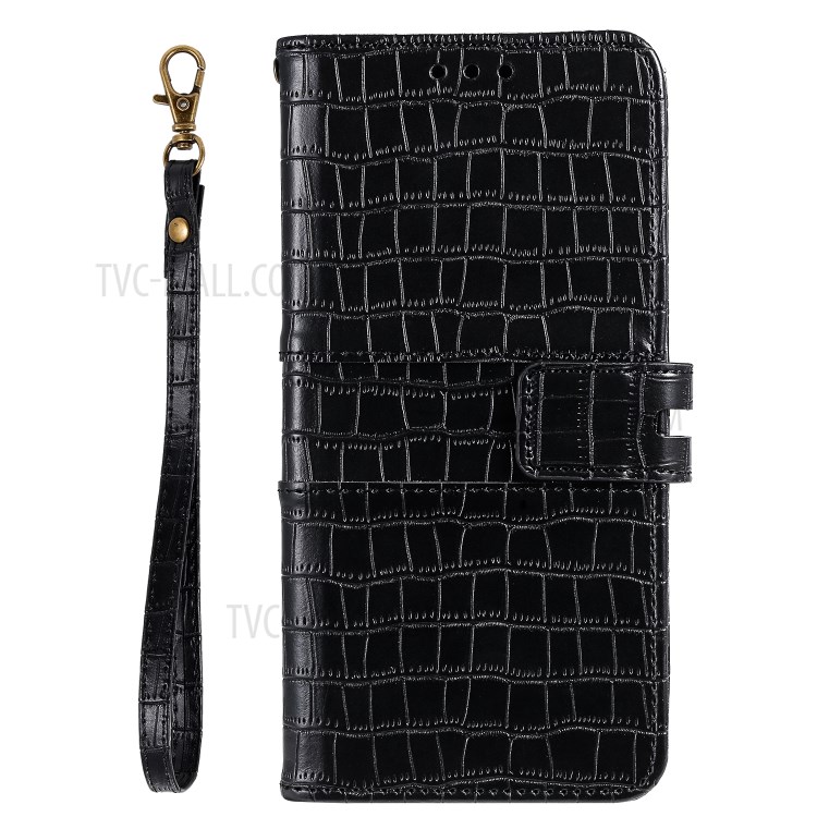 Crocodile Skin Auto-absorbed PU Leather Wallet Case with Strap for Samsung Galaxy A51 - Black-2