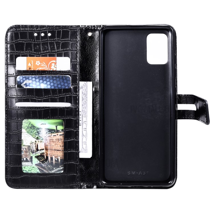 Crocodile Skin Auto-absorbed PU Leather Wallet Case with Strap for Samsung Galaxy A51 - Black-5