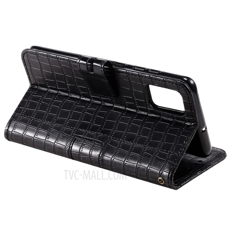Crocodile Skin Auto-absorbed PU Leather Wallet Case with Strap for Samsung Galaxy A51 - Black-6