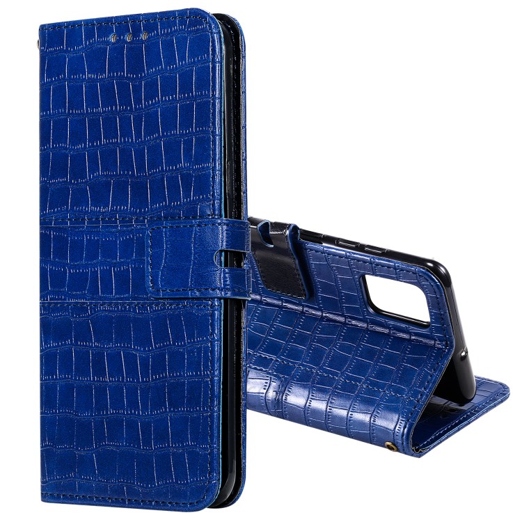 Crocodile Skin Auto-absorbed PU Leather Wallet Case with Strap for Samsung Galaxy A51 - Blue-1