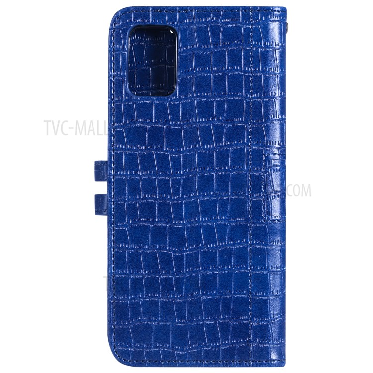Crocodile Skin Auto-absorbed PU Leather Wallet Case with Strap for Samsung Galaxy A51 - Blue-3