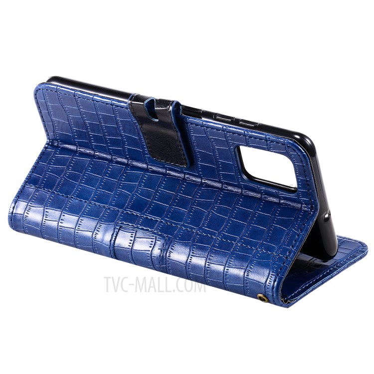 Crocodile Skin Auto-absorbed PU Leather Wallet Case with Strap for Samsung Galaxy A51 - Blue-6