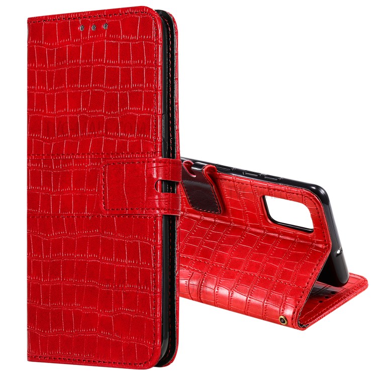Crocodile Skin Auto-absorbed PU Leather Wallet Case with Strap for Samsung Galaxy A51 - Red-1