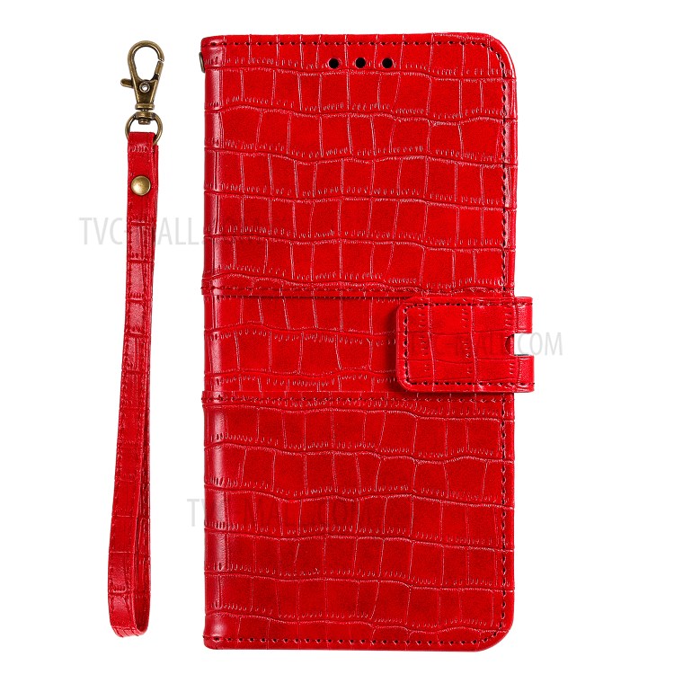 Crocodile Skin Auto-absorbed PU Leather Wallet Case with Strap for Samsung Galaxy A51 - Red-2
