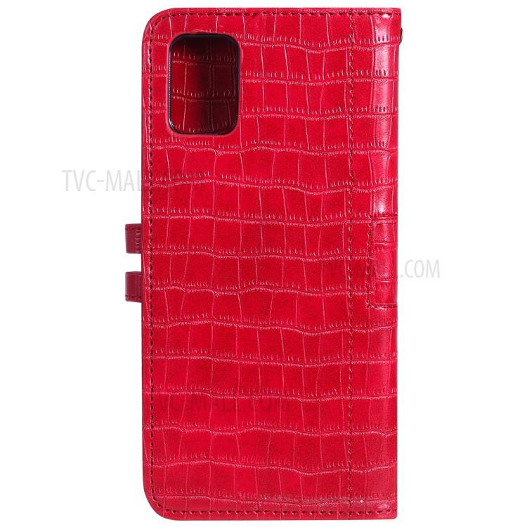 Crocodile Skin Auto-absorbed PU Leather Wallet Case with Strap for Samsung Galaxy A51 - Red-3