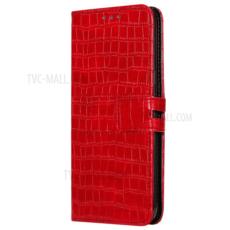 Crocodile Skin Auto-absorbed PU Leather Wallet Case with Strap for Samsung Galaxy A51 - Red-4
