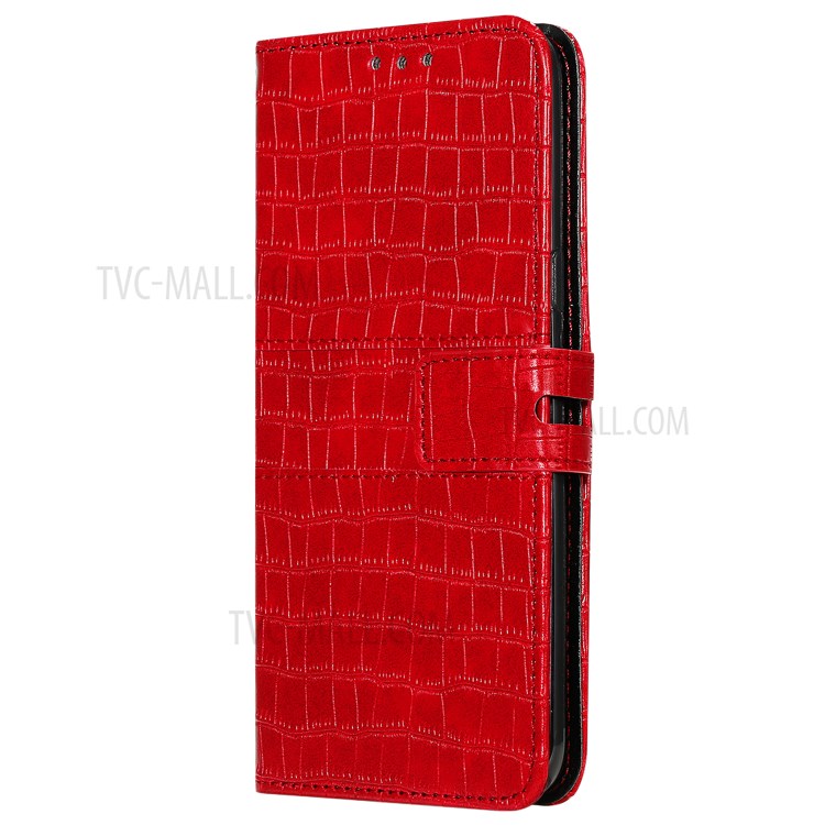 Crocodile Haut Auto-absorbiertes Pu-leder-brieftasche Mit Riemen Für Samsung Galaxy A51 - Rot-4