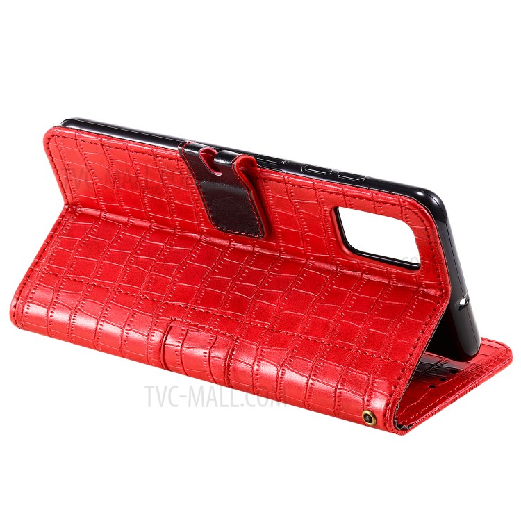 Crocodile Haut Auto-absorbiertes Pu-leder-brieftasche Mit Riemen Für Samsung Galaxy A51 - Rot-6