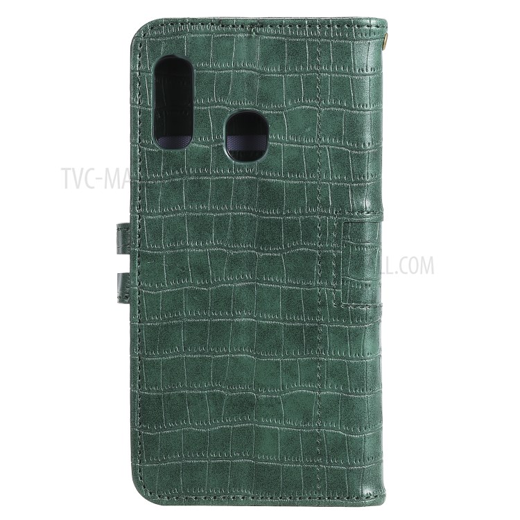 Crocodile Skin PU Leather Wallet Case with Strap for Samsung Galaxy A20e - Green-3