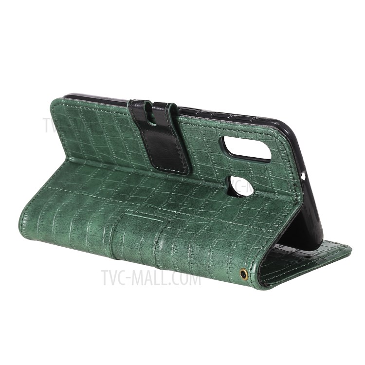Crocodile Skin PU Leather Wallet Case with Strap for Samsung Galaxy A20e - Green-6